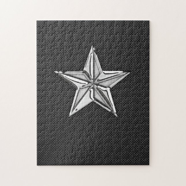 Chrome Nautical Star on Carbon Fiber Jigsaw Puzzle (Vertical)