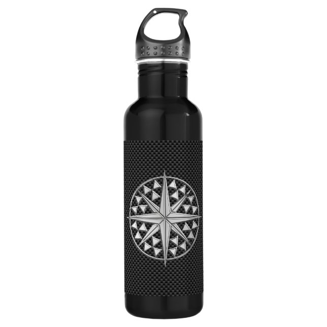 Chrome Nautical Star on Carbon Fibre 710 Ml Water Bottle (Front)