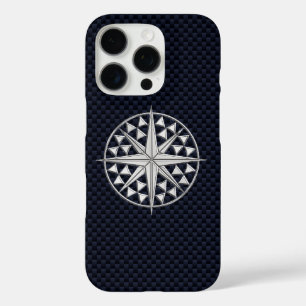 Chrome Nautical Star on Carbon Fibre iPhone 16 Pro Case