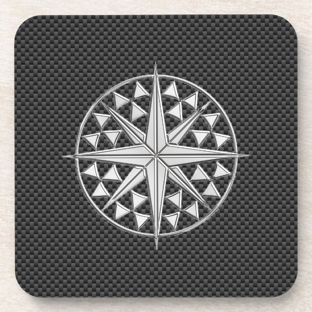 Chrome Nautical Star on Carbon Fibre Coaster (Front)