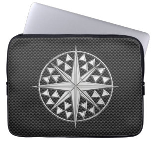 Chrome Nautical Star on Carbon Fibre Laptop Sleeve
