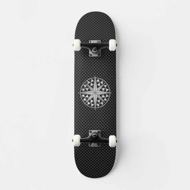 Chrome Nautical Star on Carbon Fibre Skateboard (Front)