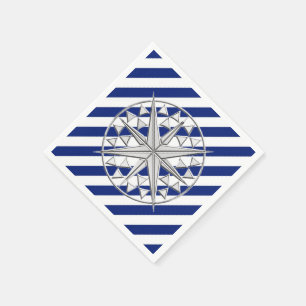 Chrome Nautical Star on Navy Stripes Print Napkin