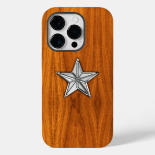 Chrome Nautical Star on Teak Wood Print Case-Mate iPhone 14 Pro Case