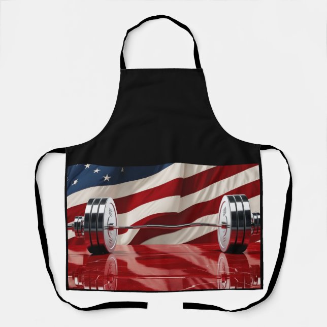Chrome Olympic Barbell Set U.S. Flag Background Apron (Front)