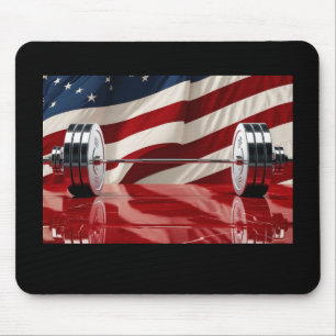 Chrome Olympic Barbell Set U.S. Flag Background Mouse Pad