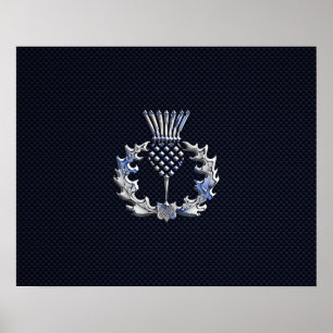 Chrome on Carbon Fibre Print Scottish Thistle
