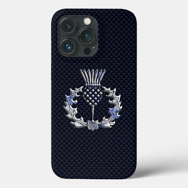 Chrome on Carbon Fibre Print Scottish Thistle Case-Mate iPhone Case (Back)