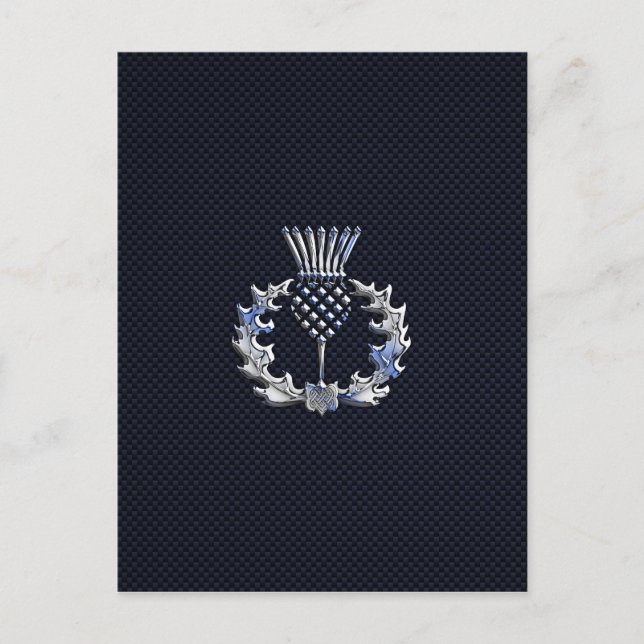 Chrome on Carbon Fibre Print Scottish Thistle Postcard (Front)