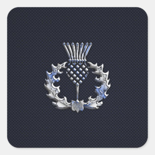 Chrome on Carbon Fibre Print Scottish Thistle Square Sticker