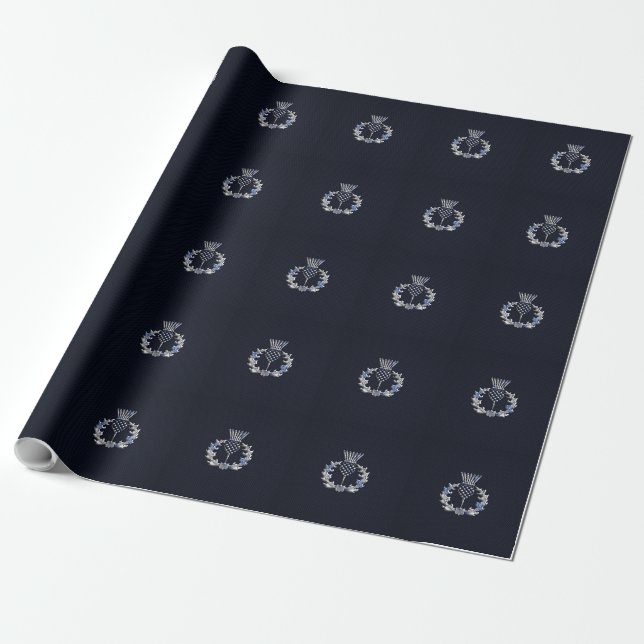 Chrome on Carbon Fibre Print Scottish Thistle Wrapping Paper (Unrolled)