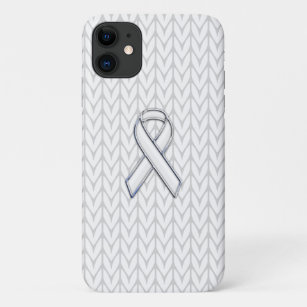 Chrome on White Knit Ribbon Awareness Case-Mate iPhone Case