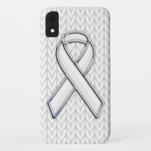 Chrome on White Knit Ribbon Awareness Print Case-Mate iPhone Case