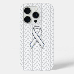 Chrome on White Knit Ribbon Awareness Print iPhone 15 Pro Case