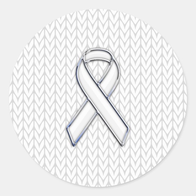 Chrome on White Knit Ribbon Awareness Print Classic Round Sticker (Front)