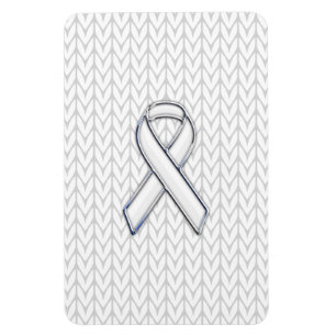 Chrome on White Knit Ribbon Awareness Print Magnet