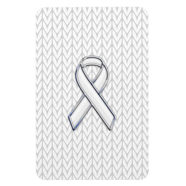 Chrome on White Knit Ribbon Awareness Print Magnet (Vertical)