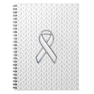 Chrome on White Knit Ribbon Awareness Print Notebook