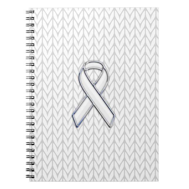 Chrome on White Knit Ribbon Awareness Print Notebook (Front)