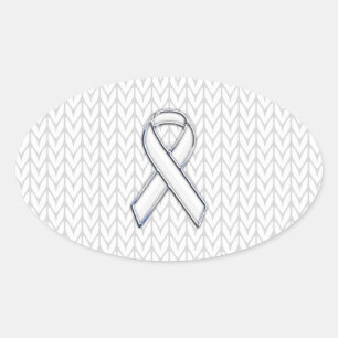 Chrome on White Knit Ribbon Awareness Print Oval Sticker