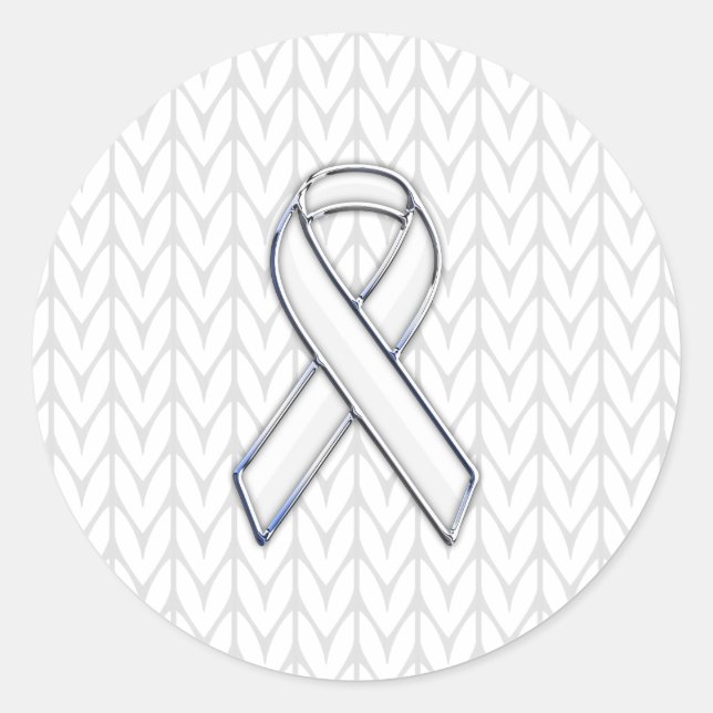 Chrome on White Knitting Ribbon Awareness Print Classic Round Sticker (Front)