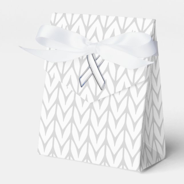 Chrome on White Knitting Ribbon Awareness Print Favour Box (Front Side)