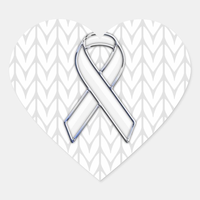 Chrome on White Knitting Ribbon Awareness Print Heart Sticker (Front)