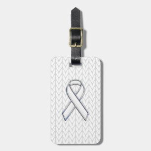 Chrome on White Knitting Ribbon Awareness Print Luggage Tag