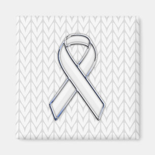 Chrome on White Knitting Ribbon Awareness Print Magnet