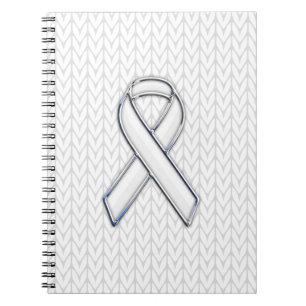 Chrome on White Knitting Ribbon Awareness Print Notebook