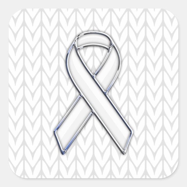 Chrome on White Knitting Ribbon Awareness Print Square Sticker (Front)