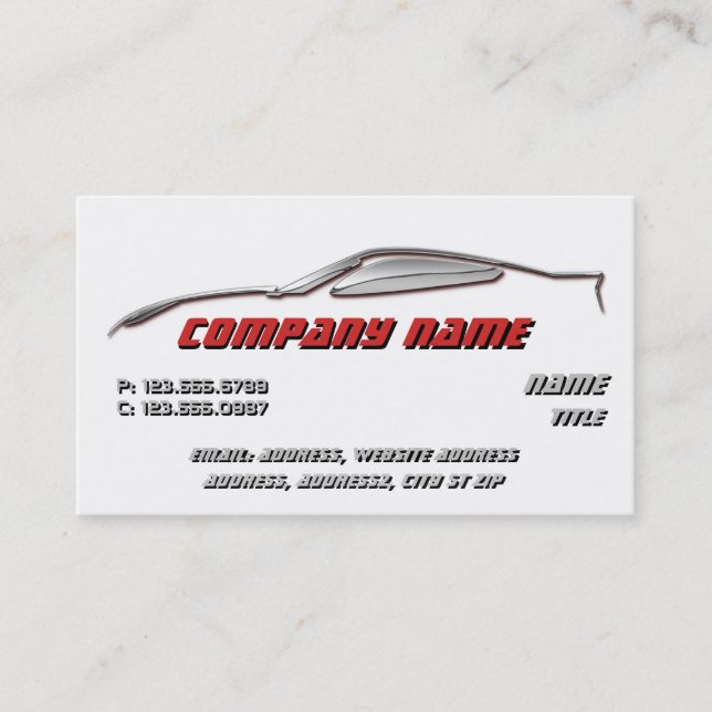 Chrome Outline Corvette Business cards (Front)