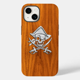 Chrome Pirate Crossbones on Teak Wood Case-Mate iPhone 14 Case