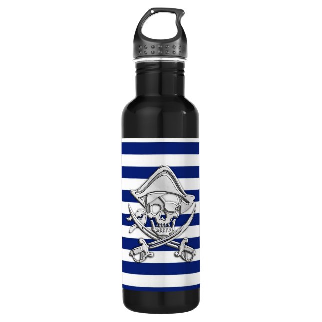 Chrome Pirate on Nautical Stripes 710 Ml Water Bottle (Front)