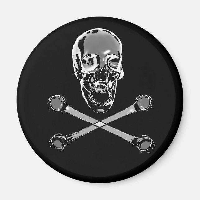 Chrome Pirate Skull and Crossbones Magnet (Front)