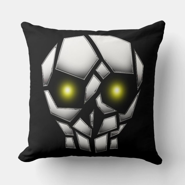 Chrome Plated Skull with Glowing Eyes Cushion (Front)