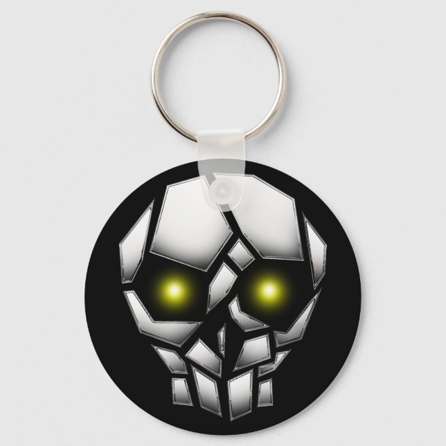Chrome Plated Skull with Glowing Eyes Key Ring (Front)