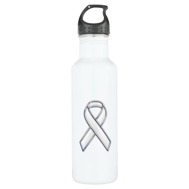 Chrome Print Belted White Ribbon Awareness 710 Ml Water Bottle (Front)