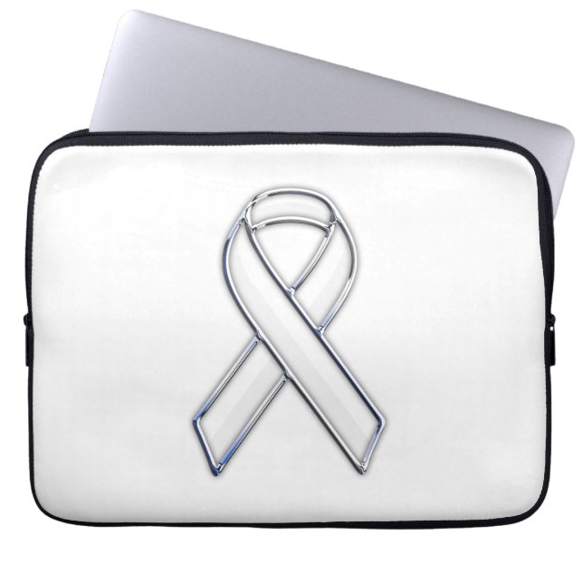 Chrome Print Belted White Ribbon Awareness Laptop Sleeve (Front)