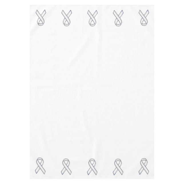 Chrome Print Belted White Ribbon Awareness Tablecloth (Front)