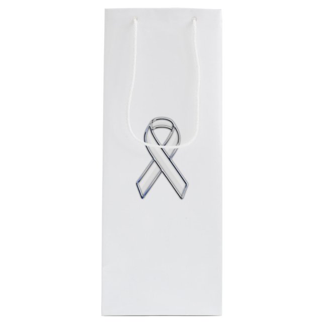 Chrome Print Belted White Ribbon Awareness Wine Gift Bag (Front)