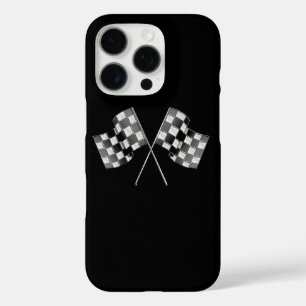 Chrome Racing Flags on Black iPhone 16 Pro Case