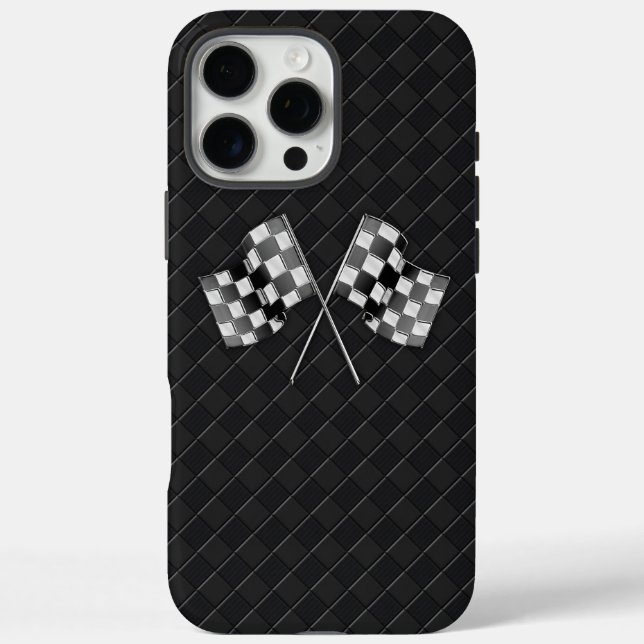 Chrome Racing Flags on Chequered Leather Case-Mate iPhone Case (Back)