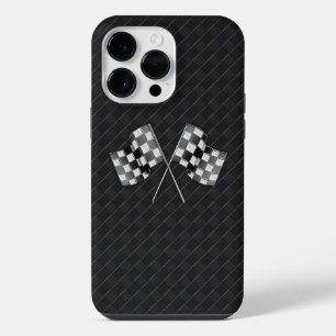 Chrome Racing Flags on Chequered Leather iPhone 14 Pro Max Case