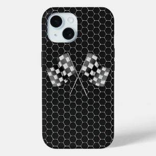 Chrome Racing Flags on Honeycombs iPhone 15 Case