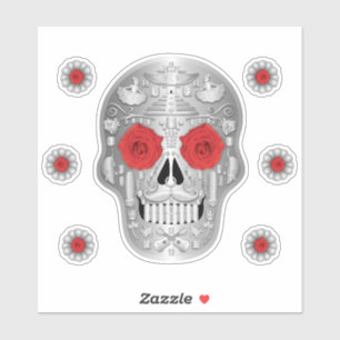 Chrome (Red Rose) Calavera Sticker