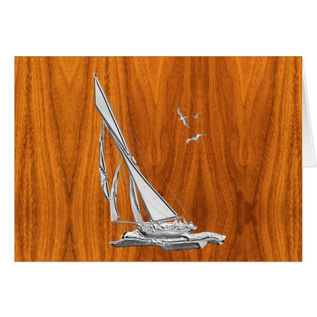 Chrome Regatta Sailboat on Teak Veneer Styles (Front Horizontal)