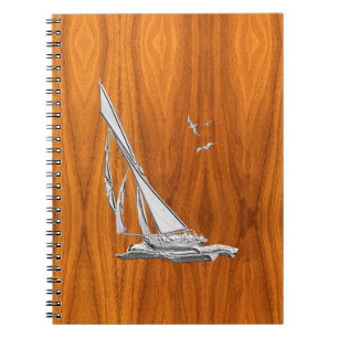 Chrome Regatta Sailboat on Teak Veneer Styles Notebook