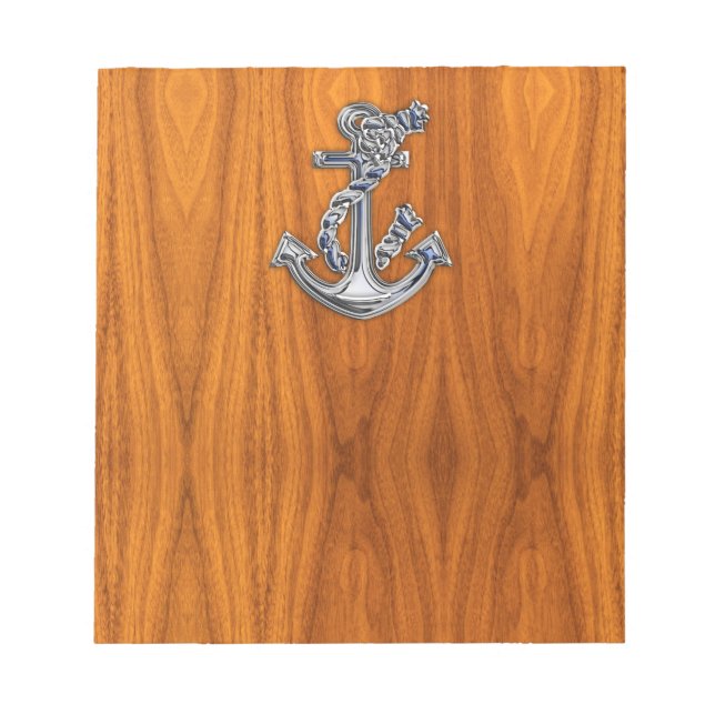 Chrome Rope Anchor on Teak Veneer Notepad (Front)