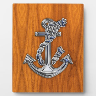 Chrome Rope Anchor on Teak Veneer Plaque